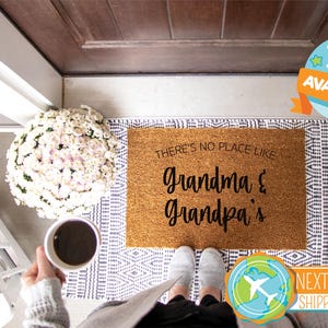 There&#39;s No Place Like Grandma and Grandpa&#39;s Doormat, Welcome Door Mat, Grandparents Gifts, Mothers Day, Personalized Doormat, Grandma Gift
