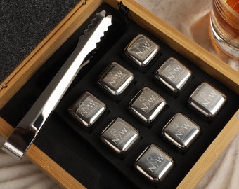 Custom Engraved Bamboo Whiskey Stone Set, Whiskey Gift, Mens Gift, Man Cave Gift, Gift For The Home Bar, Personalized Chilling Stones