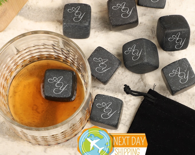Custom Monogram Whiskey Stone Set, Whiskey Rocks Gift Set, Beverage Stones, Drinker Gifts, Personalized Whiskey, Christmas Gift for Him