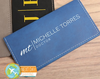 Personalized Faux Leather Checkbook Cover, Custom Engraved Gift