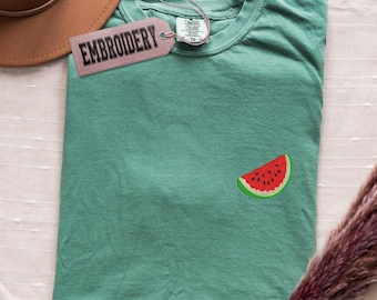Comfort Colors Embroidered Shirt, Watermelon Slice T-Shirt, Aesthetic Summer Vibes Shirt, Minimal Fruit Crewneck Shirt, Watermelon Tee
