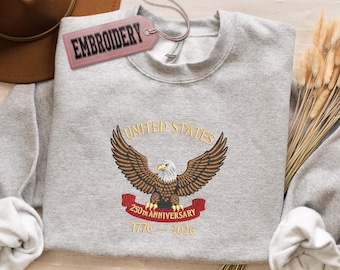 Broderad tröja, 250-årsjubileumspresenttröja, 4 juli-tröja, 1776-2026-tröja, Vintage amerikansk födelsedagströja