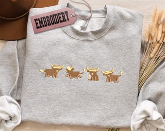 Embroidered Sweatshirt, Highland Cows Hoodie, Gift Idea Sweatshirt for Animal Lovers, Unisex Hoodie, Rustic Scottish Style Sweatshirt