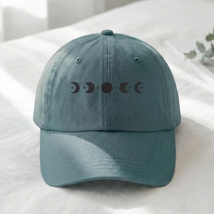 Embroidered Moon Phase Hat, Minimalist Astronomy Baseball Cap, Astrology Gift, Crescent Moon Hat, Adjustable Hat, Vintage Trucker Hat