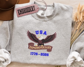 Felpa ricamata, felpa con cappuccio per commemorare 250 anni, felpa patriottica 1776-2026, bandiera USA, felpa con aquila, felpa con cappuccio America