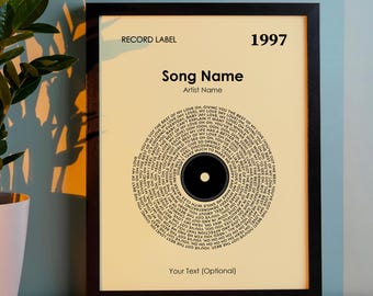 Custom Song Lyrics Vinyl Record Art Print, Music Gift
