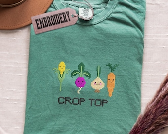 Comfort Colors Embroidered Shirt, Gardening Crop Top Design T-Shirt, Cottagecore Shirt, Cute Plant Mom T-Shirt, Vegetable Pun Shirt