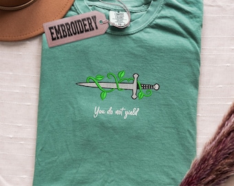 Comfort Colors Embroidered Shirt, You Do Not Yield Design Shirt, Sword Shirt, SJM, Trendy Embroidery Shirt for Book Lovers, Thrones Of Glass