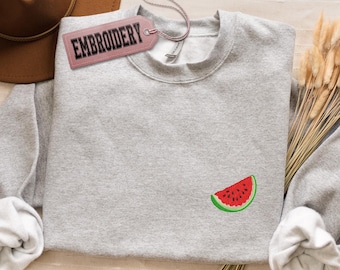 Geborduurd sweatshirt, sweater watermelon slice, hoodie esthetic summer vibes, sweater minimal fruit crewneck, hoodie watermeloen