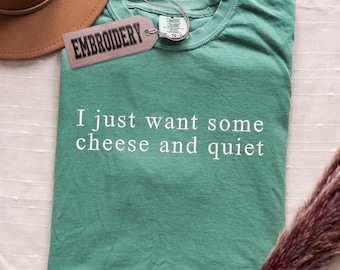 Chemise brodée couleurs confort, chemise « Je veux juste du fromage et de la tranquillité », chemise antisociale tendance, chemise Cheese and Quiet, t-shirt humoristique
