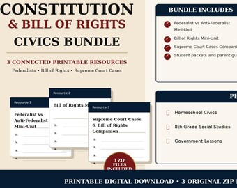Constitution & Bill of Rights Civics Bundle | 8th Grade Social Studies Printable PDF