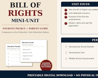 Bill of Rights Mini-Unit | 8th Grade Social Studies, Constitution & Civics Printable PDF Worksheets