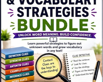 Context Clues & Vocabulary Strategies Bundle | Middle School ELA Printable PDF, Grades 6-8 Reading Skills