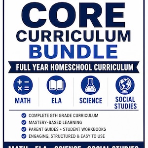 8th Grade Homeschool Curriculum Bundle | Full Year Math, ELA, Science, Social Studies (Printable PDF) image 1