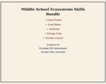 Middle School Ecosystems Skills Bundle | Grades 6–8 Printable PDF Worksheets, Homeschool Science