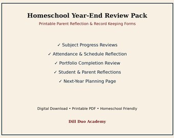Homeschool Year-End Review Pack | Printable End of Year Review PDF, Parent Reflection Forms