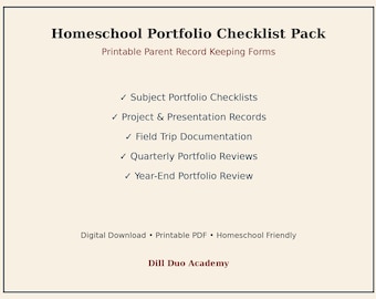 Homeschool Portfolio Checklist Pack | Printable Portfolio Builder PDF, Parent Record Keeping Forms