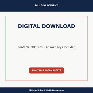 May include: A digital download graphic with the text "DIGITAL DOWNLOAD" in bold letters. Below, it states "Printable PDF Files &bull; Answer Keys Included." A red rectangle at the bottom says "PRINTABLE WORKSHEETS."