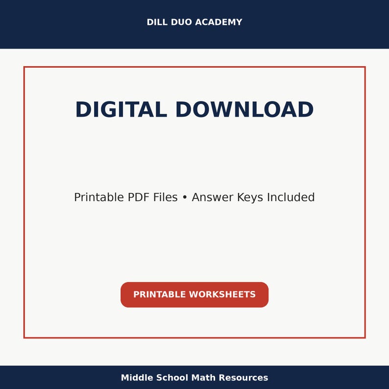 May include: A digital download graphic with the text "DIGITAL DOWNLOAD" in bold letters. Below, it states "Printable PDF Files &bull; Answer Keys Included." A red rectangle at the bottom says "PRINTABLE WORKSHEETS."
