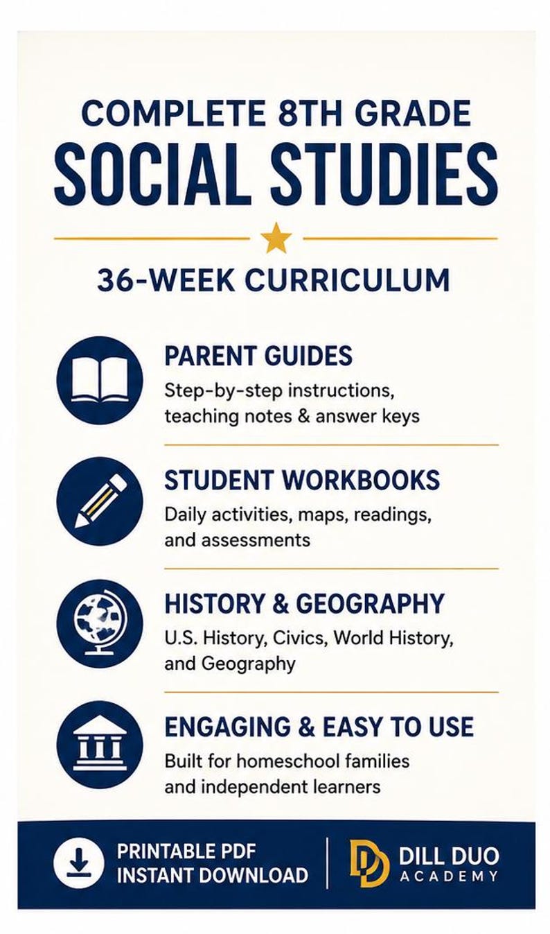 8th Grade Homeschool Curriculum Bundle | Full Year Math, ELA, Science, Social Studies (Printable PDF) image 9