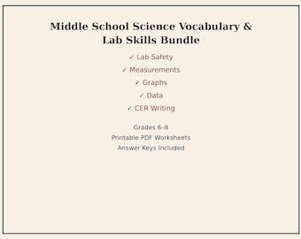 Middle School Science Vocabulary & Lab Skills Bundle | Grades 6–8 Printable PDF Worksheets