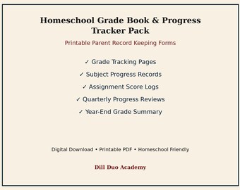 Homeschool Grade Book & Progress Tracker Pack (Digital Download)