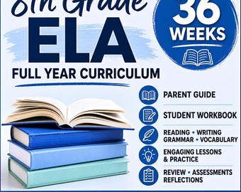 8th Grade ELA Full Year Curriculum | 36 Week Homeschool Language Arts Printable PDF Bundle