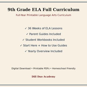 9th Grade ELA Full Curriculum | Full-Year Homeschool Language Arts Printable PDF image 1