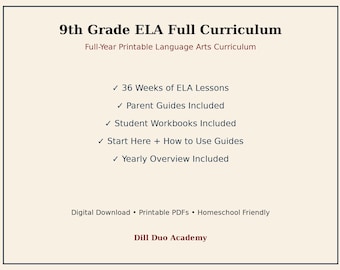 9th Grade ELA Full Curriculum | Full-Year Homeschool Language Arts Printable PDF