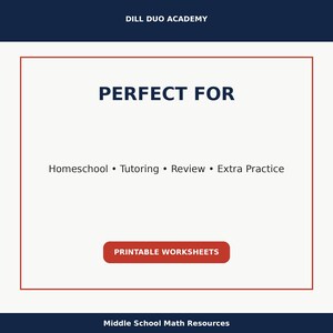 May include: A white background with a red border contains the text "PERFECT FOR" and lists "Homeschool &bull; Tutoring &bull; Review &bull; Extra Practice." Below is a red button that says "PRINTABLE WORKSHEETS."