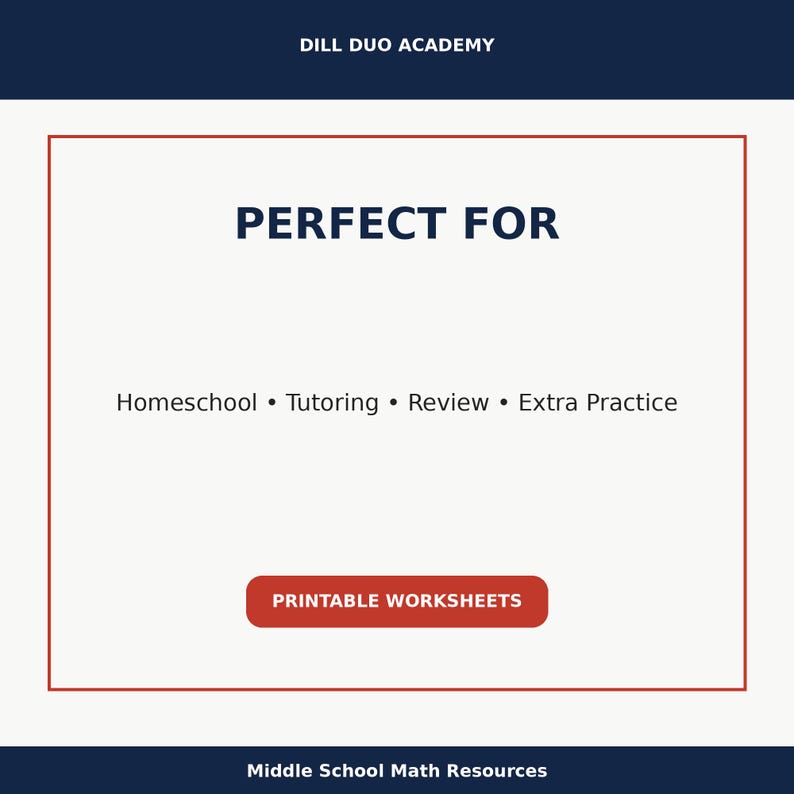 May include: A white background with a red border contains the text "PERFECT FOR" and lists "Homeschool &bull; Tutoring &bull; Review &bull; Extra Practice." Below is a red button that says "PRINTABLE WORKSHEETS."