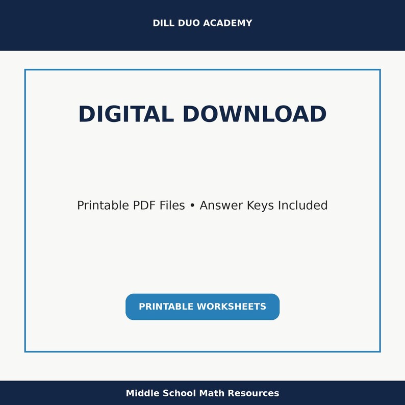 May include: Digital download graphic with the text "DIGITAL DOWNLOAD" in large, bold letters. Below, it states "Printable PDF Files &bull; Answer Keys Included." A blue button reads "PRINTABLE WORKSHEETS."