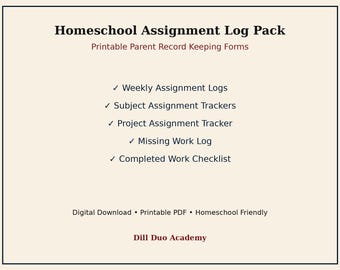 Homeschool Assignment Log Pack | Printable Assignment Tracker PDF, Parent Planning Forms