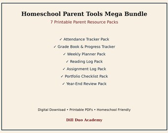 Homeschool Parent Tools Mega Bundle | Printable Planner, Attendance, Grade Book & Record Keeping PDF