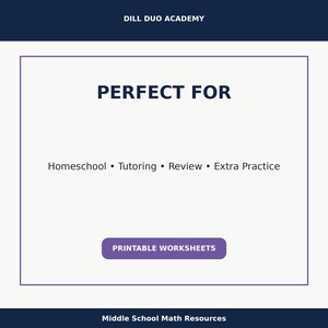 May include: A white background with the text "PERFECT FOR" in large, dark blue letters. Below, smaller text lists "Homeschool &bull; Tutoring &bull; Review &bull; Extra Practice." A purple button reads "PRINTABLE WORKSHEETS."