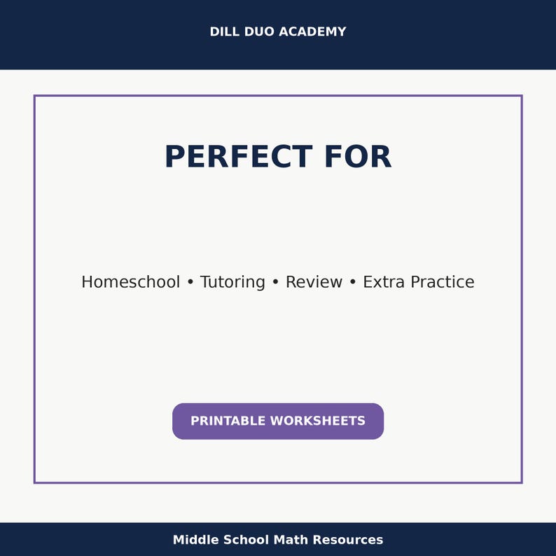 May include: A white background with the text "PERFECT FOR" in large, dark blue letters. Below, smaller text lists "Homeschool &bull; Tutoring &bull; Review &bull; Extra Practice." A purple button reads "PRINTABLE WORKSHEETS."