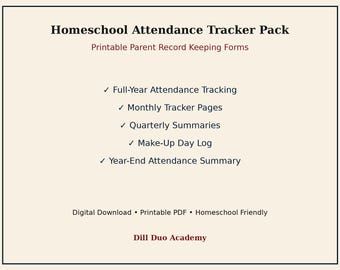 Homeschool Attendance Tracker Pack | Printable Record Keeping Forms (Digital Download)