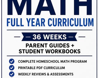 8th Grade Math Full Year Curriculum | 36 Week Homeschool Printable PDF Bundle