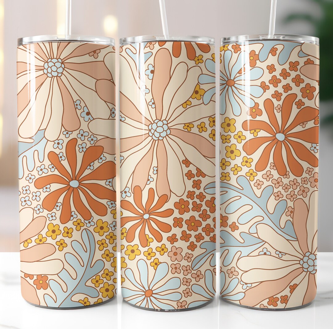 Retro Flower Design Tumbler Wrap 20 Oz Skinny Tumbler - Etsy