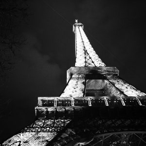 Eiffel Tower at Night - Paris | Black and White | Digital Download