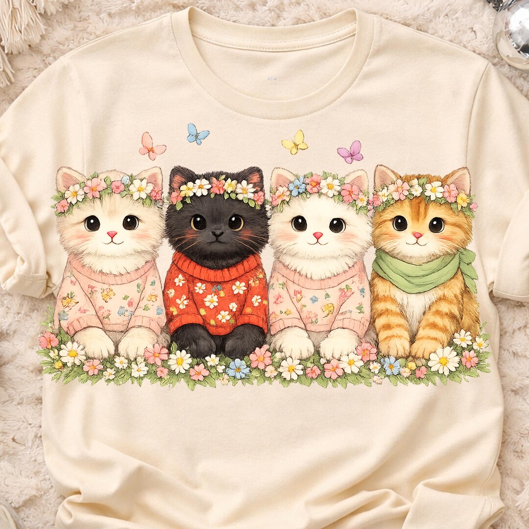 Spring Cat Pfp Cute Spring Kitten PNG, Floral Cat PNG, Easter Cat Sublimation Design ...