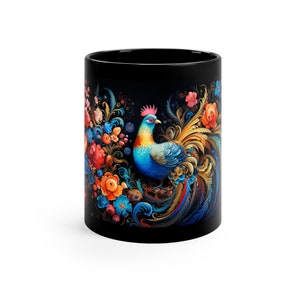 Tea mug. 11oz Mug. Peacock with Flowers Mug.