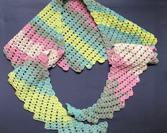 Boho Crochet Triangle Shawl, Handmade Colorful Neck Wrap, Lightweight Cotton Shawl, Gift for Her
