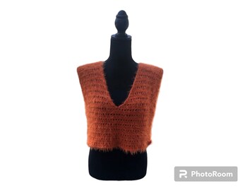 Cinnamon Vest, Crochet Sweater, Handmade Waiscoat Autumn,Winter,Spring, Knitted Sweater, Crochet Vest for Women, Outfit, Casual Clothes,