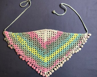Handmade Crochet Cotton Bandana, Colorful Boho Head Scarf, Festival Hair Accessory, Summer Crochet Kerchief, Gift for Her