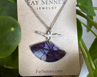 Nature Inspired Design Printed on Natural Shell Jewelry - Iridescent Pendant with Silver Chain - One of a Kind