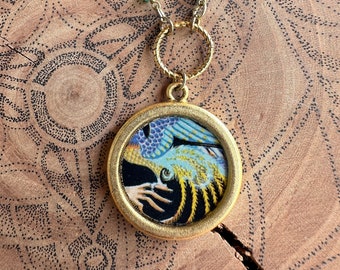 Unique Illustrated Resin Pendant with beads and 24k gold chain - One of a kind