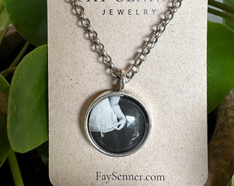 Unique Handmade Resin Pendant with Charms - Silver necklace with Curtsey and Hand Resin Pendant - One of a Kind