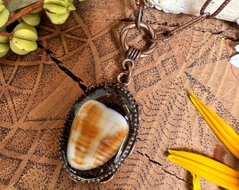 Unique Sea Shell Resin Pendant in Copper Bezel - One of a Kind