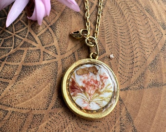 Ocean Bouquet Brass and 24k Gold Necklace - Pressed Seaweed Resin Necklace - One of a Kind